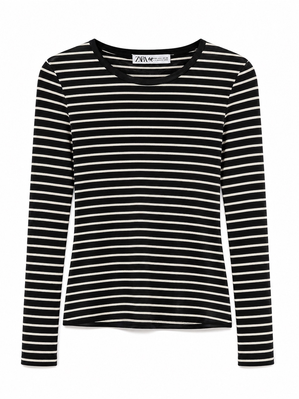 ZARA Black White Striped Long Sleeve Top Fitted Fine Knit Tee Size S